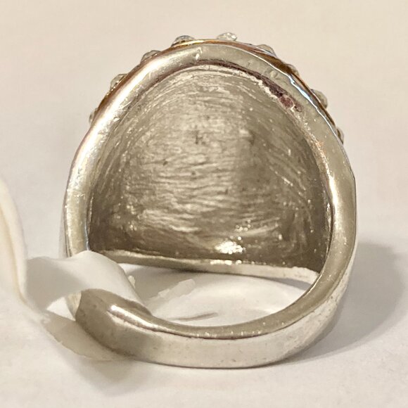 Vintage Brown Enamel Swirl Crystal Cocktail Ring Art Deco Silver Plated Size 8 - Picture 6 of 12